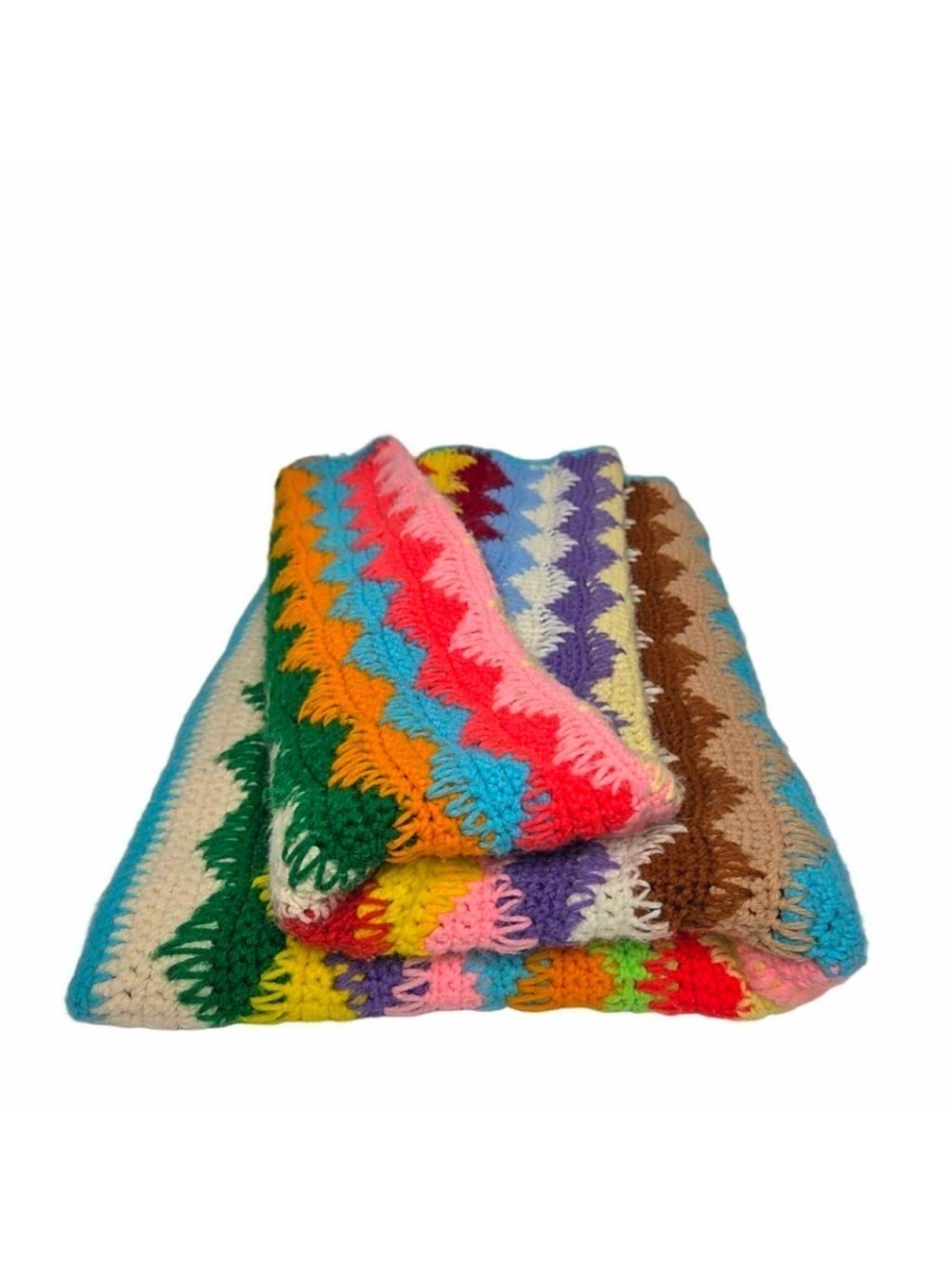 Vintage Crochet Afgan Throw Blanket Handmade Colorful Birght Size 40 in x 62 in